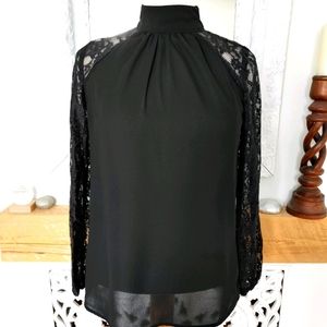 Dressy, Black Lace Detail Blouse Size M
